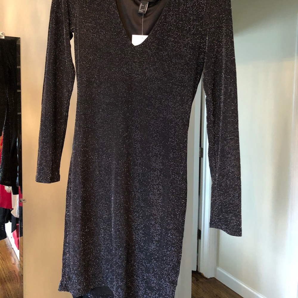 Metallic V Neck Knit Dress